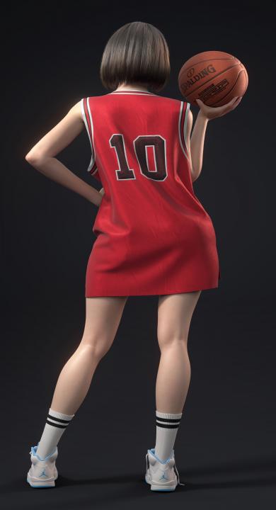 3D美女 背影 灌篮高手 卢静赤木晴子 红色球服 篮球 高清全屏手机壁纸 高清壁纸 壁纸下载