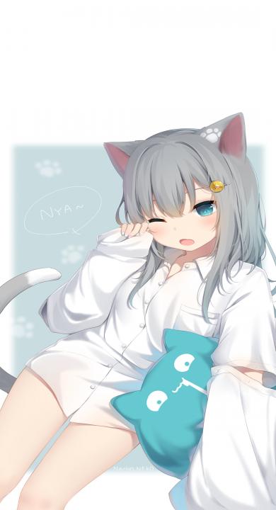 可爱猫羽雫 枕头 猫耳朵 可爱 手机壁纸 高清壁纸 壁纸下载