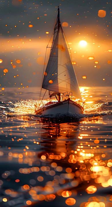 大海 帆船 流浪 夕阳 余晖 手机壁纸 高清壁纸 壁纸下载