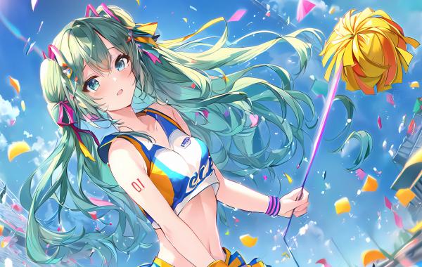 电脑壁纸 动漫 初音未来 肚皮 初音 初音附加 动漫女孩 小提琴 五彩纸屑 双尾 高清壁纸 壁纸下载