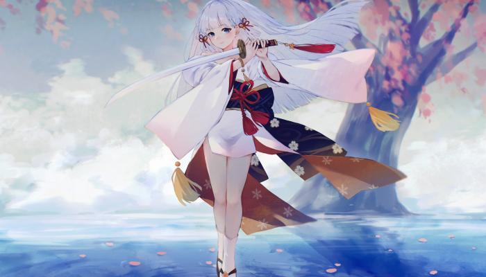 电脑壁纸 动漫 女孩 神户 原神 和服 武侠 武士刀 樱花树 电脑桌面 高清壁纸 壁纸下载