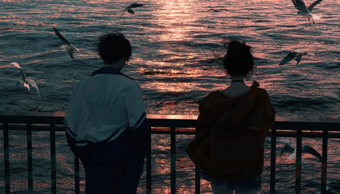 电脑壁纸 动漫 海鸥 日出 海浪 校服 栏杆 电脑桌面 高清壁纸 壁纸下载