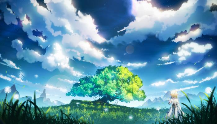 电脑壁纸 动漫 游戏 原神 女孩 树 天空 电脑桌面 高清壁纸 壁纸下载