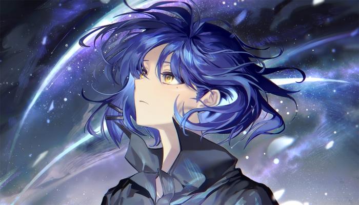 电脑壁纸 动漫 蓝发女孩 流星 星空 浪漫 电脑桌面 高清壁纸 壁纸下载