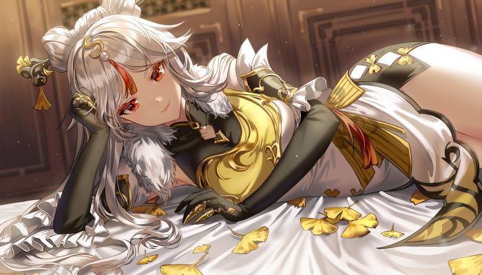 电脑壁纸 动漫女孩 宁光 原神 动漫 金色铠甲 白色长发 旗袍 大长腿 电脑桌面 高清壁纸 壁纸下载