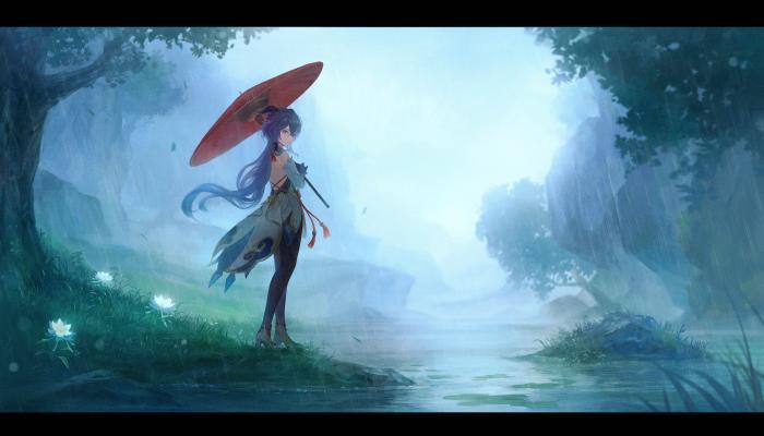 电脑壁纸 原神 动漫 动漫女孩 伞 雨 河 花 裤袜 紧身衣 电脑桌面 高清壁纸 壁纸下载