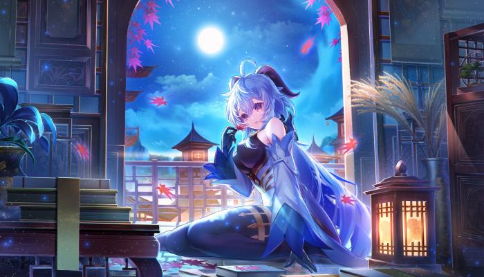 电脑壁纸 原神 动漫 女孩 树叶 夜 月 书 电脑桌面 高清壁纸 壁纸下载
