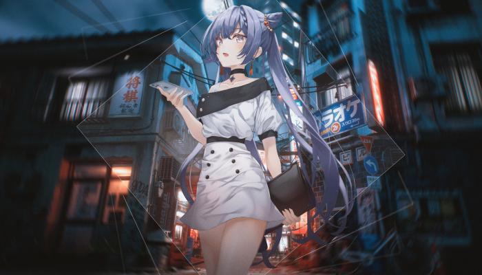电脑壁纸 原神 动漫女孩 画中画 科清 城镇 夜晚 灯光 电脑桌面 高清壁纸 壁纸下载