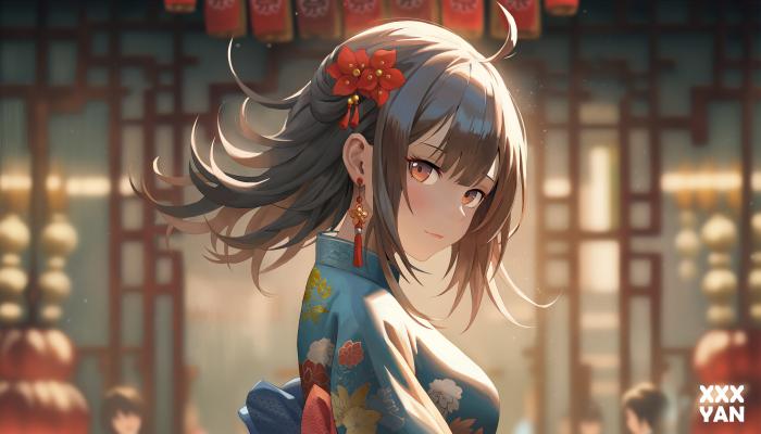 电脑壁纸 头上戴多小红花的日系动漫女生侧脸看着你 电脑桌面 高清壁纸 壁纸下载