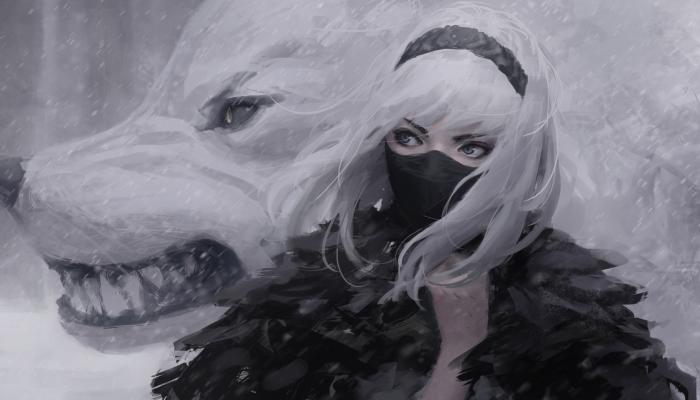 电脑壁纸 女人 奇幻女孩 白发 目光移开 原创人物 狼 电脑桌面 高清壁纸 壁纸下载