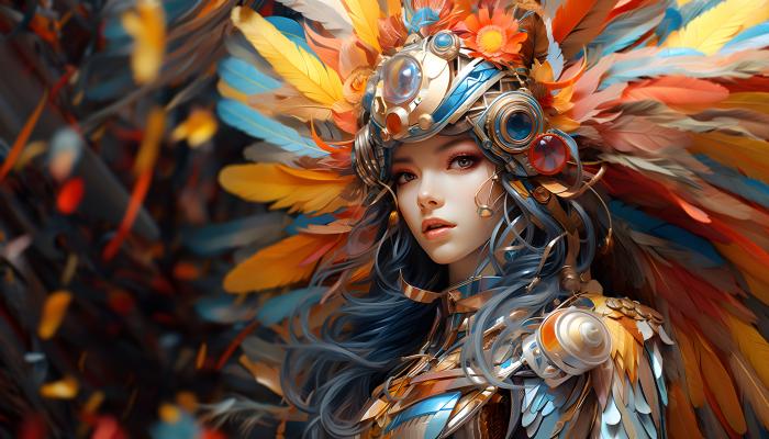电脑壁纸 女人 艺术 羽毛 AI艺术 电脑桌面 高清壁纸 壁纸下载