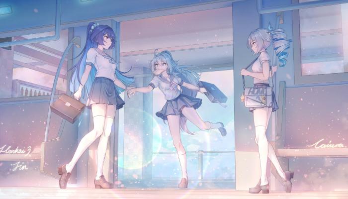 电脑壁纸 女学生 动漫女孩 动漫 校服 迷你裙 长袜 车站 裙子 原神 粉丝艺术 电脑桌面 高清壁纸 壁纸下载