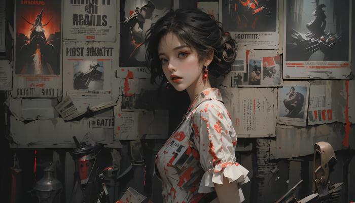 电脑壁纸 报纸墙 动漫美女 衬衫 黑色长发 电脑桌面 高清壁纸 壁纸下载