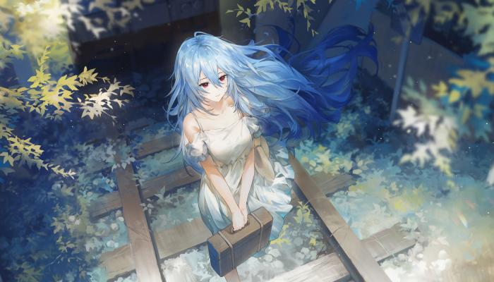电脑壁纸 提着行李箱行走在铁路上的裙装动漫女生插画 电脑桌面 高清壁纸 壁纸下载
