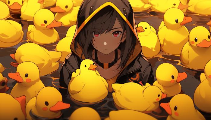 电脑壁纸 电脑桌面 水中少女和满池子的小黄鸭动漫 高清壁纸 壁纸下载