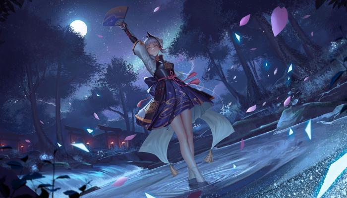 电脑壁纸 站立 动漫 神里绫华 动漫女孩 原神 服装 盔甲 夜晚 电脑桌面 高清壁纸 壁纸下载