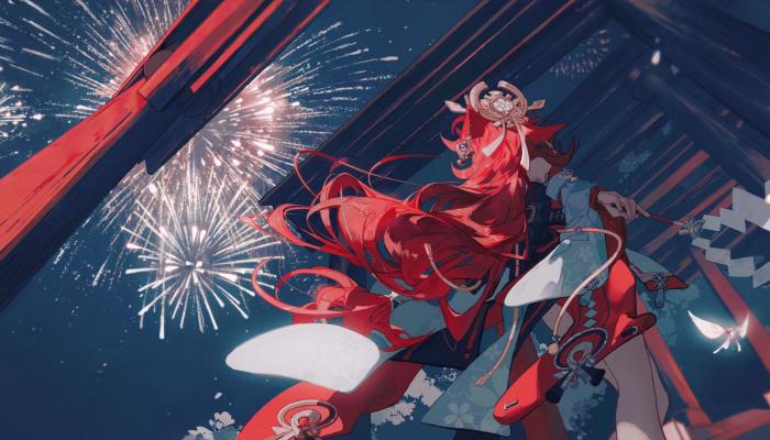 电脑壁纸 红发 长发 动漫女孩 原神 烟火 服装 电脑桌面 高清壁纸 壁纸下载