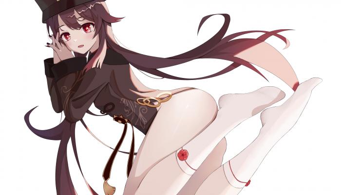 电脑壁纸 胡桃 原神 红眼睛 动漫少女 白色背景 帽子 大腿 袜子 电脑桌面 高清壁纸 壁纸下载-蚂蚁资源网