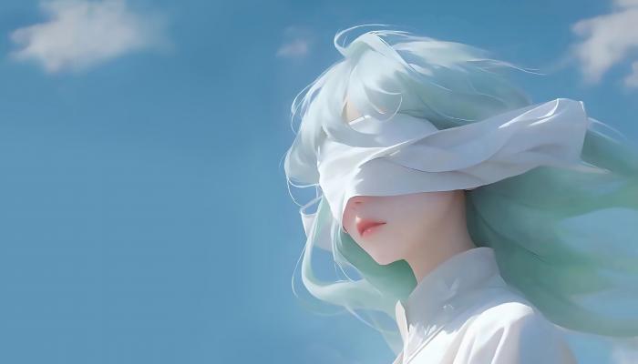 电脑壁纸 蒙眼 人物 动漫 长发 美女 蓝天 白云 电脑桌面 高清壁纸 壁纸下载