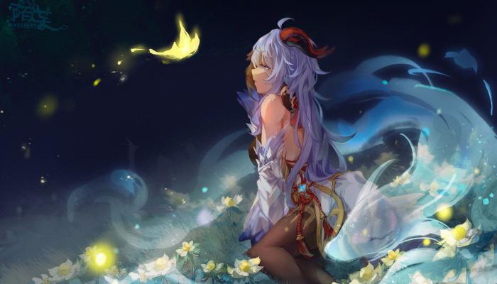 电脑壁纸 蓝头发 蓝眼睛 肩膀 跪着 长发 波浪 白酒 魔域边缘 感伤 原神 动漫 女孩 号角 精灵 电脑桌面 高清壁纸 壁纸下载