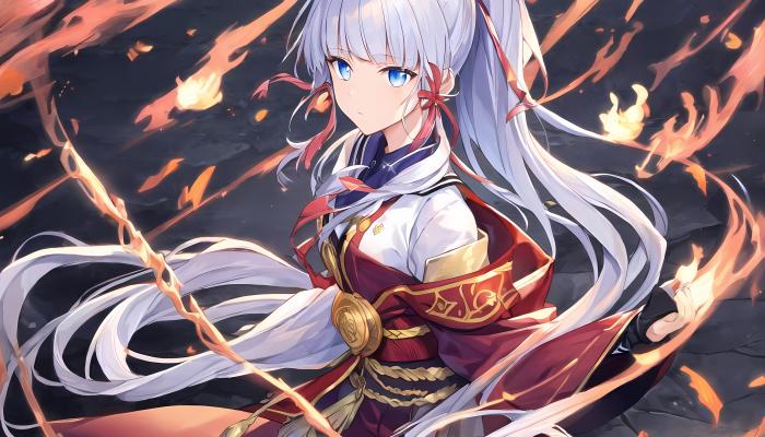 电脑壁纸 蓝头发 蓝眼睛 马尾辫 动漫女孩 原神 龟里亚卡 火 艺术 电脑桌面 高清壁纸 壁纸下载
