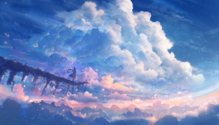 电脑壁纸 行走在天空之桥上的修仙者唯美动漫场景 高清壁纸 壁纸下载