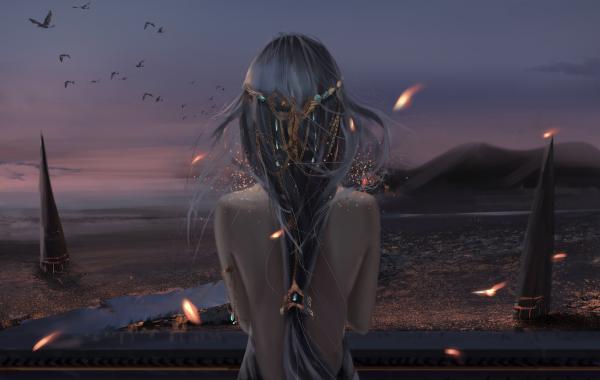 电脑壁纸 身穿露背装的美少女，正在祈祷着 高清壁纸 壁纸下载