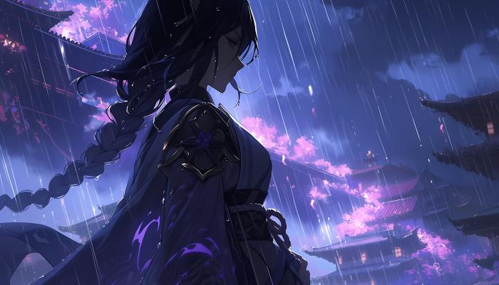 电脑壁纸 辫子 目光移开 动漫 动漫女孩 雨 原神 雷登幕府 电脑桌面 高清壁纸 壁纸下载