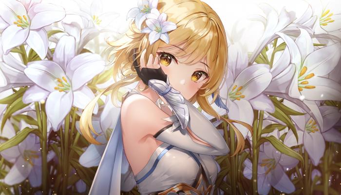 电脑壁纸 金发 动漫 动漫女孩 原神 黄眼睛 鲜花 电脑桌面 高清壁纸 壁纸下载