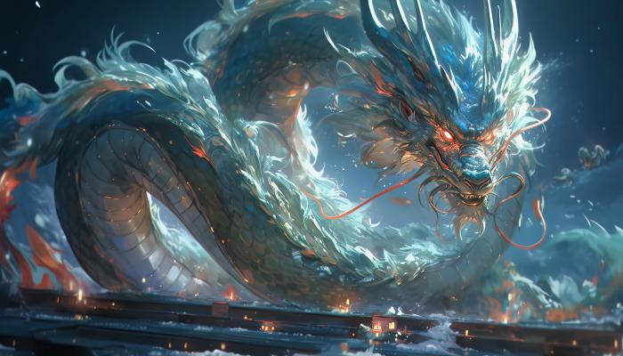 电脑壁纸 青龙 四圣兽 空中盘旋 巨大 AI艺术 电脑桌面 高清壁纸 壁纸下载