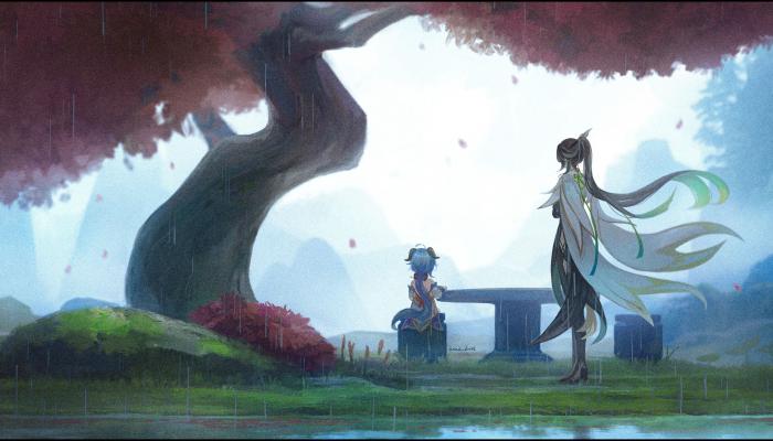电脑壁纸 马尾辫 原神 动漫 动漫女孩 树 草 雨 电脑桌面 高清壁纸 壁纸下载