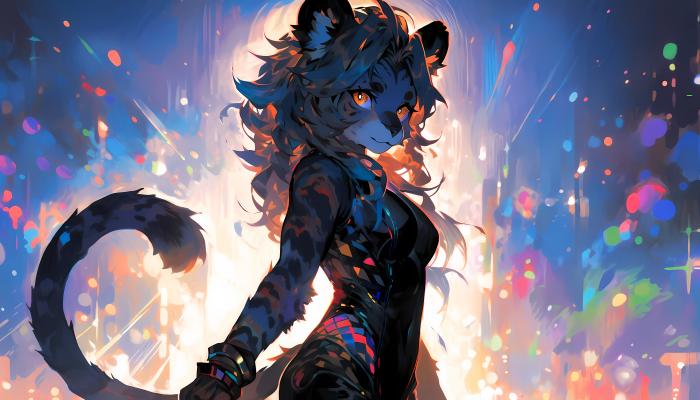 电脑壁纸 魔物娘 豹女，姿态妖娆的豹女AI美图 电脑桌面 高清壁纸 壁纸下载