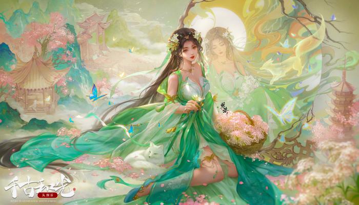 电脑壁纸 黑发 长发 闭眼 发饰 连衣裙 绿色连衣裙 花 樱花 树 花瓣 珠宝 蝴蝶 篮子 国风 山脉 宝塔 狼 项链 丝带 太阳 水墨 国画 电脑桌面 高清壁纸 壁纸下载