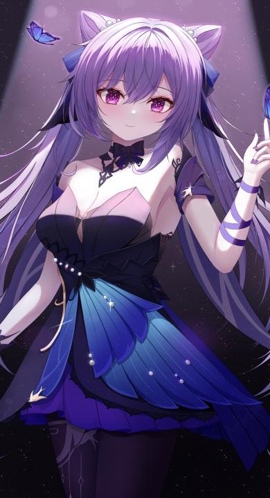 紫色头发 长发 动漫 动漫女孩 科清 原神 蝴蝶 双尾 手机壁纸 高清壁纸 壁纸下载