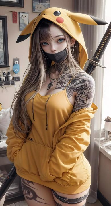 美女 卡通 皮卡丘 刀 手机壁纸 高清壁纸 壁纸下载
