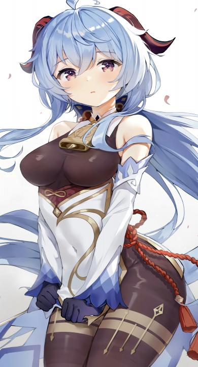 蓝色头发 长发 动漫 女孩 原神 感伤 紧身衣 号角 手机壁纸 高清壁纸 壁纸下载