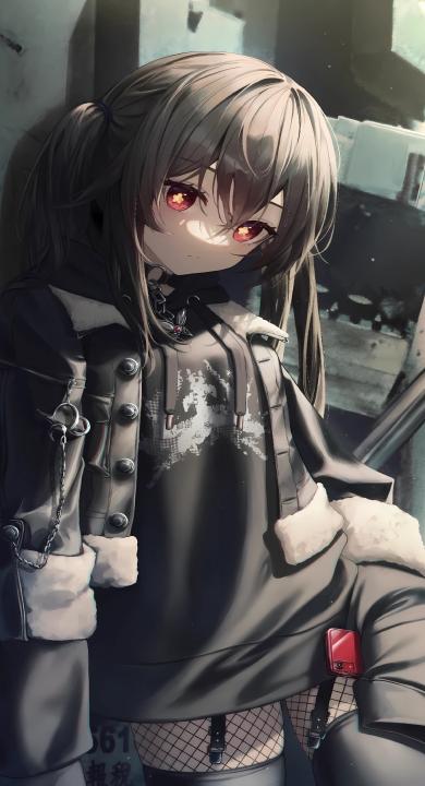 长发 胡桃 原神 看观众 动漫女孩 渔网 双尾 吊袜带 长袜 手机壁纸 高清壁纸 壁纸下载