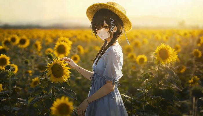 电脑壁纸 动漫 向日葵 花海 女生 帽子双马尾辫 白色裙子 4K动漫壁纸 电脑桌面 高清壁纸 壁纸下载-蚂蚁资源网