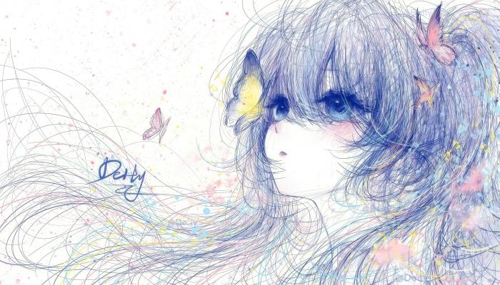 电脑壁纸 动漫 少女发丝 蝴蝶 绘画 4K动漫壁纸 电脑桌面 高清壁纸 壁纸下载-蚂蚁资源网