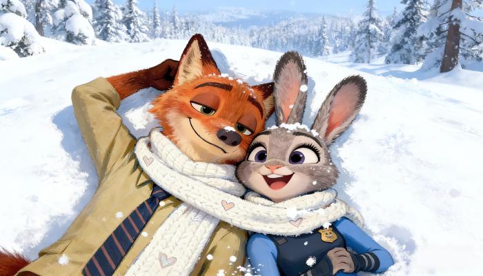 电脑壁纸 动漫 疯狂动物城2 朱迪狐尼克雪地 围巾雪景 浪漫 4K壁纸 电脑桌面 高清壁纸 壁纸下载-蚂蚁资源网