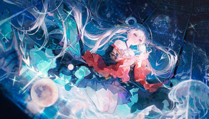 电脑壁纸 动漫 蓝色的眼睛 月之公主 连衣裙 水母4K动漫女孩壁纸 电脑桌面 高清壁纸 壁纸下载-蚂蚁资源网