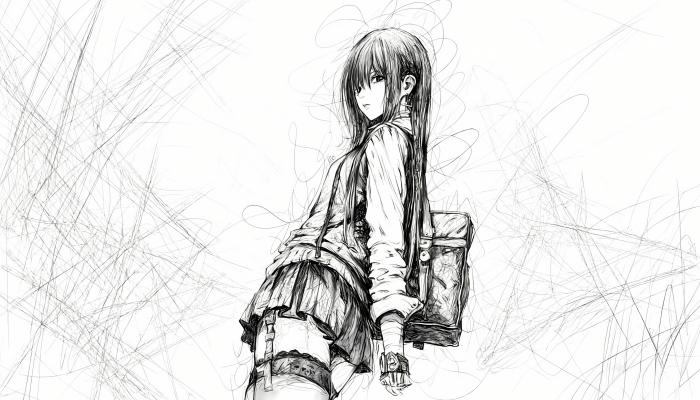 电脑壁纸 动漫 jk 制服 动漫 少女 手绘 素描 黑白 电脑桌面 高清壁纸 壁纸下载-蚂蚁资源网