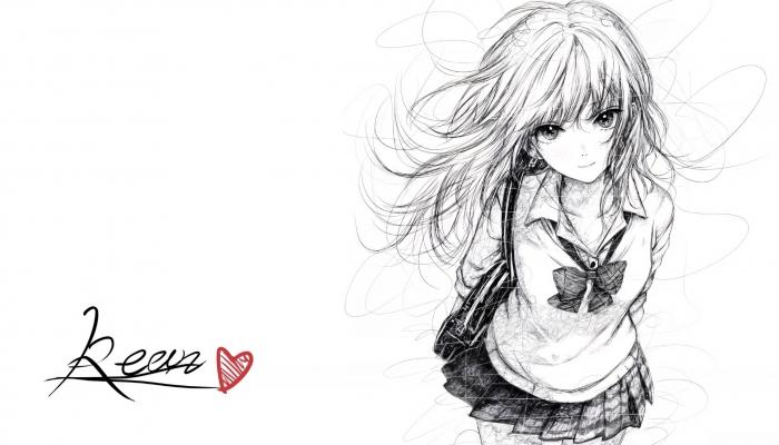 电脑壁纸 动漫 jk 制服 动漫女孩 女孩 少女 手绘 日系 校服 爱心签名 简约 素描 蝴蝶结 长发 黑白 电脑桌面 高清壁纸 壁纸下载-蚂蚁资源网