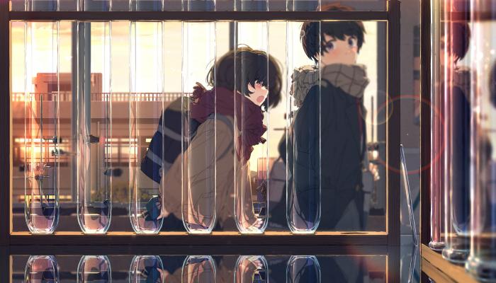 电脑壁纸 动漫 玻璃 反射 前后少男少女 动漫 动漫女孩 电脑贴纸 4K贴纸 电脑桌面 高清壁纸 壁纸下载-蚂蚁资源网