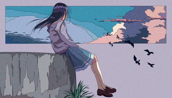 电脑壁纸 动漫 长发 坐着 动漫 女孩 鸟 天空 草 云 山 裙子 夹克 长裙 叶子 鞋 低音号 悬崖 天际线 水 4K壁纸 电脑桌面 高清壁纸 壁纸下载-蚂蚁资源网