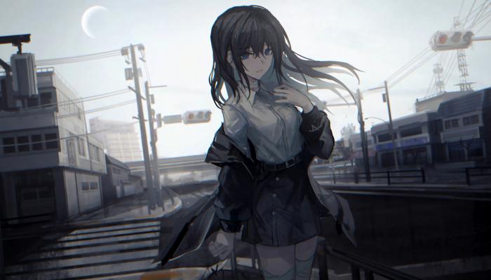 电脑壁纸 动漫 动漫女生 街道 路口 红绿灯 暗色 4K壁纸 3840x2160 电脑桌面 高清壁纸 壁纸下载-蚂蚁资源网