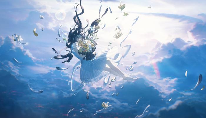 电脑壁纸 动漫 坠落 长发 白色连衣裙 花束 连衣裙 花 云 羽毛 花瓣 黑发 天空 阳光 电脑壁纸 4K壁纸 电脑桌面 高清壁纸 壁纸下载-蚂蚁资源网