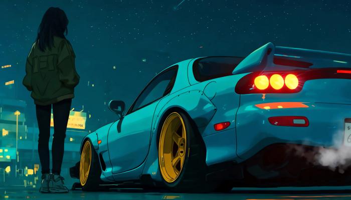 电脑壁纸 动漫 夜晚星空 少女与跑车 赛博朋克风 4K壁纸3840x2160 电脑桌面 高清壁纸 壁纸下载-蚂蚁资源网