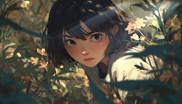 电脑壁纸 动漫 森林 短发女孩 花 草丛 4K壁纸 3840x2400 电脑桌面 高清壁纸 壁纸下载-蚂蚁资源网