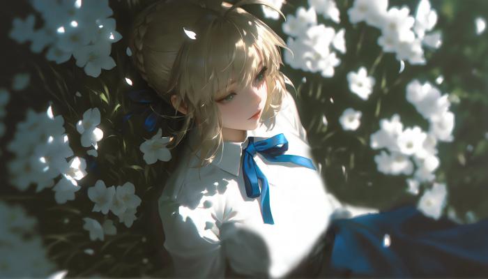 电脑壁纸 动漫 saber 花间意 蓝蝴蝶结白衬衫 唯美Fate花海 4k电脑壁纸 3840x2160 电脑桌面 高清壁纸 壁纸下载-蚂蚁资源网